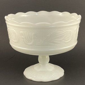 Vintage E.O. Brody Co. Milk Glass Pedestal Glass Bowl 1960